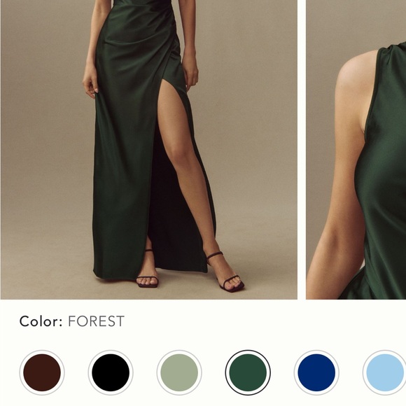 Anthropologie BHLDN Scottie One-Shoulder Satin Maxi Dress Forest Green size XS - Picture 5 of 10